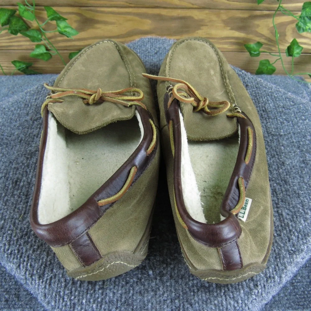 LL Bean Shoe Mens 12‎ Brown Moccasin Suede Shearling Lining Cozy